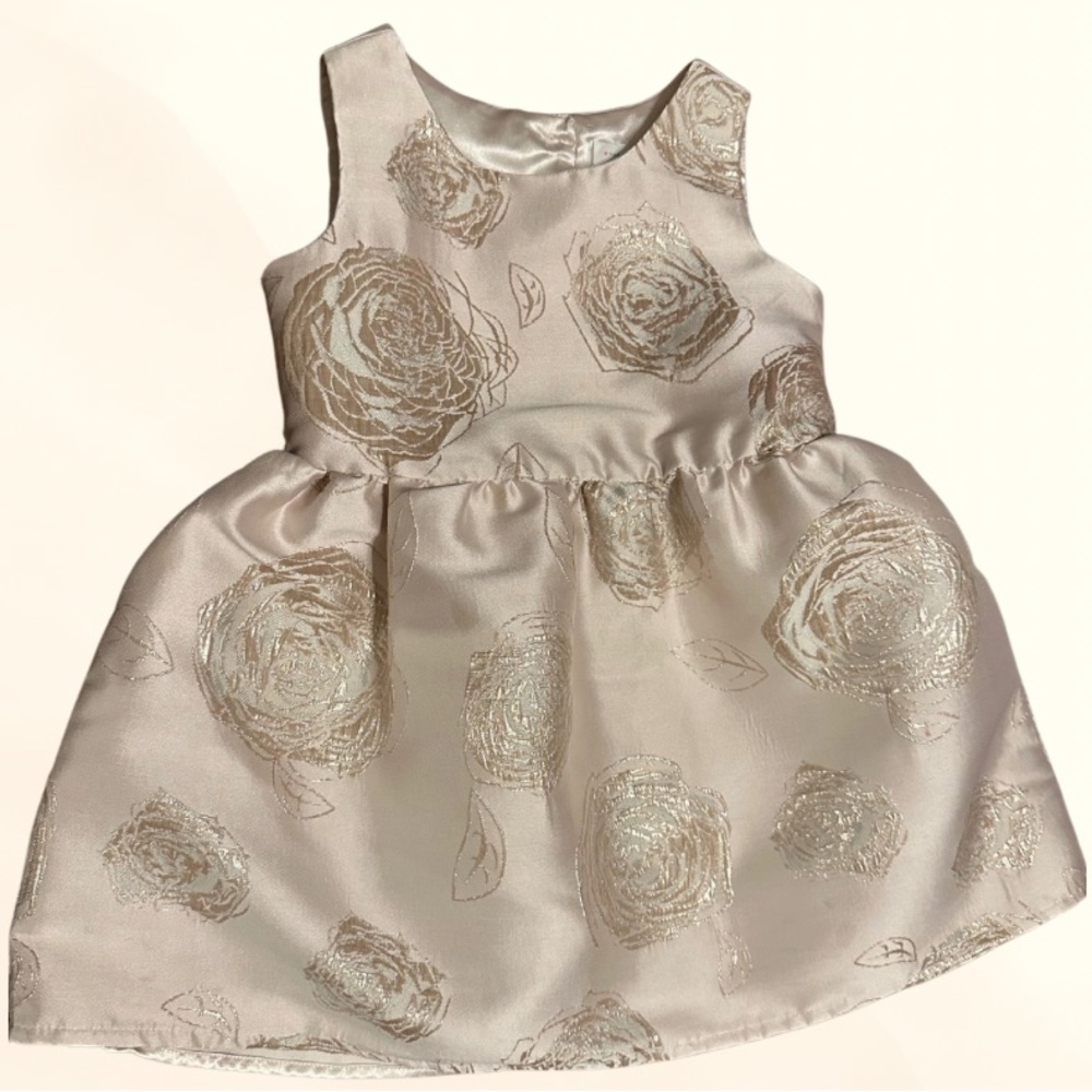Pink with rose gold rosettes sleeveless dress.